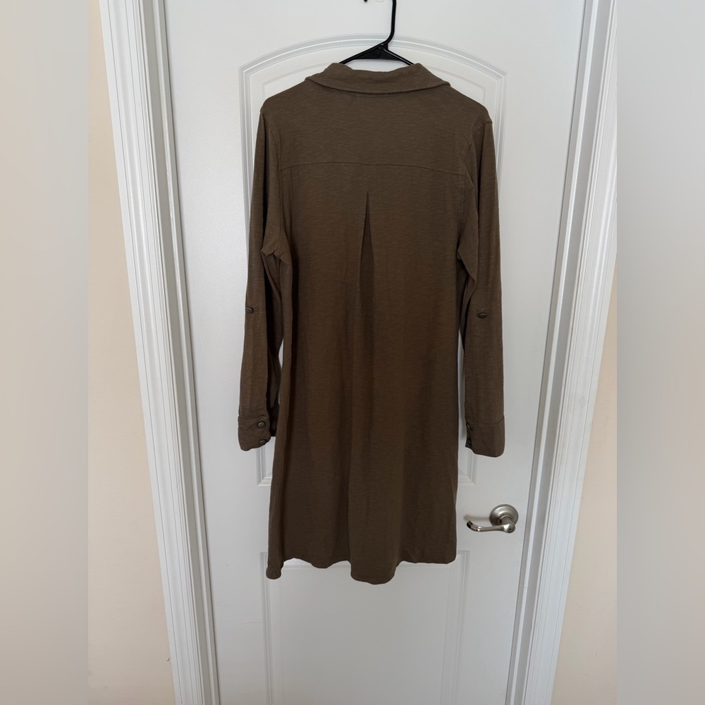 Soft Surroundings Olive Green Knit Modest Shirt Dress Button Front Midi XL - Picture 3 of 12